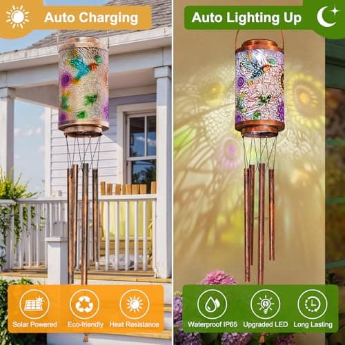 Hummingbird Solar Wind Chimes for Outside, Garden Gifts for Women,Solar Lantern Outdoor Waterproof Lights for Balcony, Porch, Backyard, Birthday Gifts for Mom Grandma Wife (1Pack) - Thumbnail 4