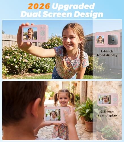 Digital Camera 5K 80MP Point and Shoot Digital Camera for Photography 18X Zoom Anti Shake, Compact Small Vlogging Cameras Dual Screen for Kids Teens Adult Beginner Gifts - Pink - Thumbnail 4