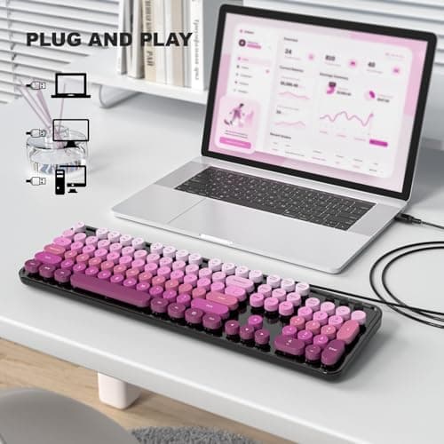 Dliter Wired Keyboard, 104 Keys Full Size Typewriter Keyboards, USB Plug and Play Office Keyboard with Number Pad, Caps Indicators, Foldable Stands for Windows, PC, Laptop (Black Pink) - Thumbnail 2