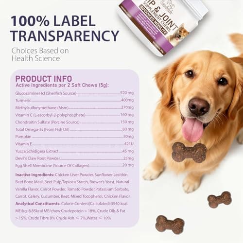 JESNABELULU Joint Care Chews for Dogs-High Levels of Glucosamine, Green Lipped Mussels, Omega 3 and Turmeric - Hip and Joint Supplement for Dogs to Helps Ease Discomfort & Stiffness-150 Soft Chews - Thumbnail 6