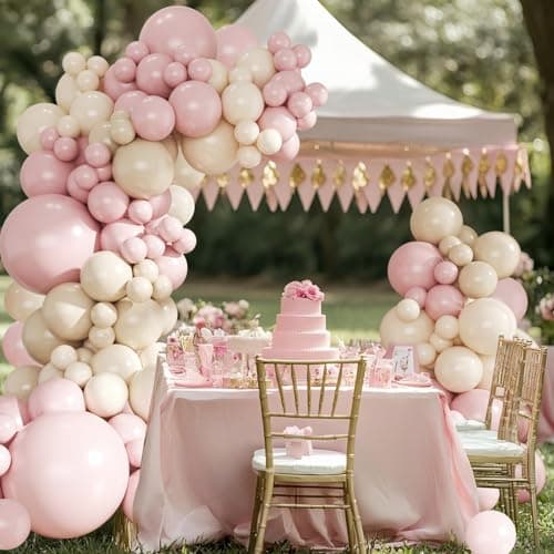 Dusty Pink Balloon Arch Garland Kit 124Pcs Boho Blush Neutral Pink White Sand White Balloons Different Size for Girls Baby Shower Birthday Wedding Gender Reveal Party Decorations - Thumbnail 2