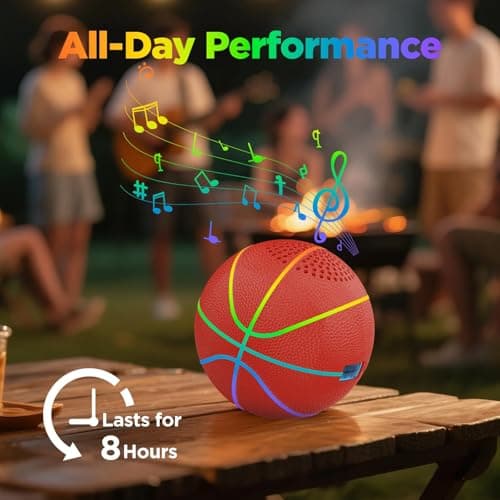 INLOOKSEEK Glow in the Dark Basketball Bluetooth Speaker, Mini Baseball-Sized LED Light Up Ball, Leather Pelota de Basketball, Glow Balls Sports Basketballs Stuff Ornament Gift - Thumbnail 4