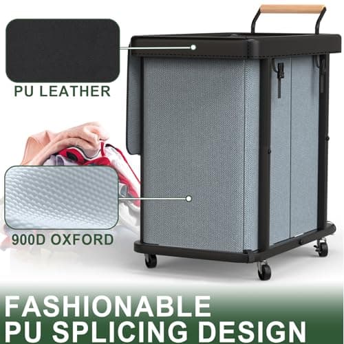 190L (50 Gal) Extra Large Fashion Laundry Hamper 2 Section with Lid, Rolling Laundry Basket Hamper with Handle, Laundry Organizer Storage Cart with Sturdy Metal Frame for Laundry Room,Hotel,Gray - Thumbnail 4