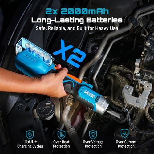 Seesii 3/8" Cordless Electric Ratchet Wrench, 60 ft-lbs (80Nm) High Torque, 21V Max, 2×2.0Ah Batteries, 0–300 RPM Variable Speed, Fast Charger, 10–17mm Socket Set, Extension Bar & Carry Case - Thumbnail 3