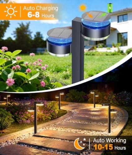 TuyLuxe Bright Solar Pathway Lights Outdoor, 6 Pack with 12 Head Garden Lights Solar Powered Path Lights Up to 15Hrs, Auto On/Off Waterproof Outdoor Solar Light for Yard Walkway Driveway Patio Lawn - Thumbnail 4