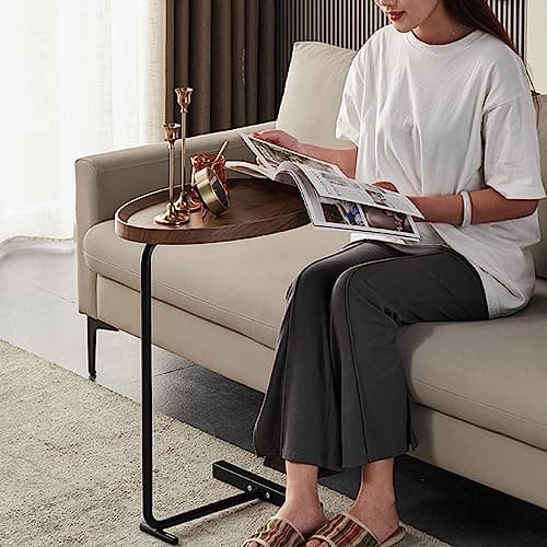 TRUNYAQI C Shaped Side Table, Small C Table End Table for Sofa and Bedside, Couch Side Tables That Slide Under, Wood C Shaped End Table for Bedroom Living Room, 18”L X 12”W - Thumbnail 6