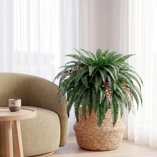 AMORISE 49" Artificial Boston Fern Bush with 98 Fronds, Large Artificial Ferns for Outdoors, Faux Ferns Artificial Boston Ferns for Outdoor Planter Indoor Home Garden Porch Decor - Thumbnail 5