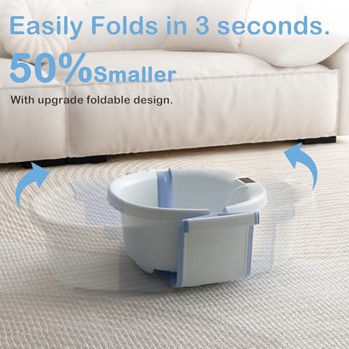 Collapsible Baby Bathtub - Large Baby Bath Tub with Thermometer & Cushion | Travel Portable Newborn Infant Bathtub | Foldable Toddler Bathtub for Baby 0 to 36 Months (Blue) - Thumbnail 5