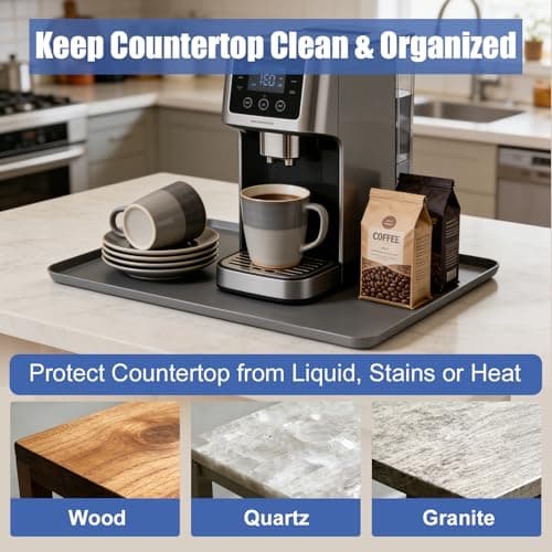 LTHCCOU Silicone Coffee Mat for Countertop 24" x 16" x 0.8" Leak-Proof Under Coffee Maker Mat with Raised Edges for Dish Drying Espresso Machine Bar Station Accessories, Grey - Thumbnail 4
