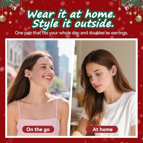 Kinglucky Open-Ear Clip-On Earbuds for Women with Detachable Holiday Bows, All-Day Comfort, Secure Fit, Lightweight Bluetooth 5.4 Wireless Earbuds 50H Playtime, Gift for Her, Clear Calls, Purple - Thumbnail 3