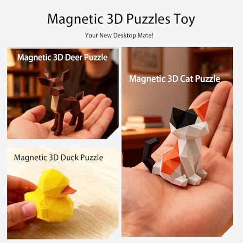 3D Magnetic Puzzle,Magnetic Animal Puzzle Toys for Adult,3PCS Cat,Deer,Duck Model Collectible Novelty Desk Decor Toy - Thumbnail 4