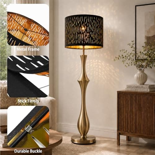 Black Lamp Shades For Table Lamps Set of 2, 13" Top x 13" Bottom x 10" High, Industrial Etching Vertical Stripe Medium Drum Shade, Replacement Living Room Floor Shades - Thumbnail 4