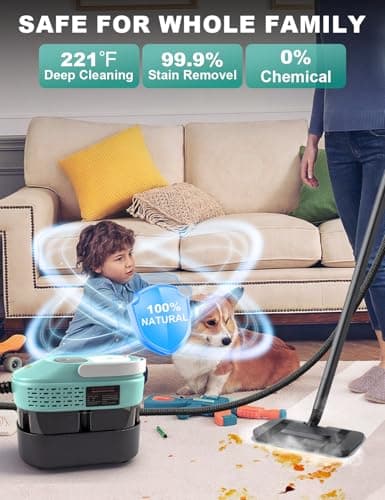 Zerpyor Steam Mop, 19 in 1 Detachable Steam Cleaner, 54OZ Tank, 10S Heat-up, Pressurized Deep Cleaning Steamer, 3-Level Temp & 221°F for Floors, Carpets, Tiles, BBQ grill, Car, Window (MINT GREEN) - Thumbnail 4