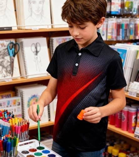 uideazone Boy's Polo Shirts Dry Fit Golf Shirt Short Sleeve Black Red Summer Sport Polo School Uniform Size 9-10 - Thumbnail 3