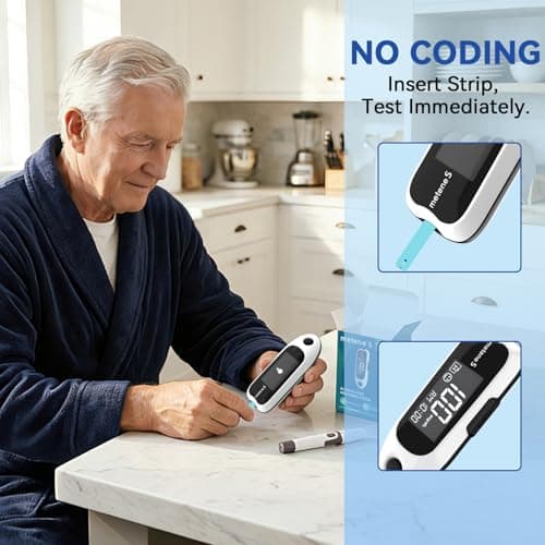 Metene S Blood Glucose Monitor Kit, Blood Sugar Testing Kit With 50 Test Strips & 50 Lancets & Control Solution, No Coding 0.7μl Blood, 7s Fast Reading, 150 Data Storage, Diabetes Testing Kit - Thumbnail 4