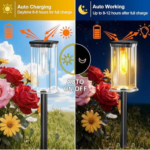 MAOKOT 12 Pack Solar Lights Outdoor,Solar Pathway Lights Waterproof GardenLight, Solar Lights Pathways LED Landscape Lighting for Walkway, Driveway, Path, Yard, Patio Decor, Warm White - Thumbnail 4