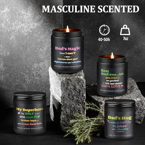Aeraroma Scented Candles for Men, Funny Gifts for Father Husband, 4 Pack Soy Wax Candle Set (Leather, Oak, Vanilla, Lavender), Long Lasting Stress Relief Home Decor for Birthday Father's Day - Thumbnail 4