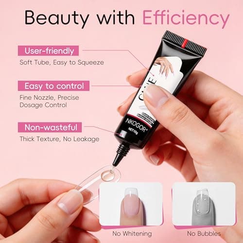 NKOGOK 20g Strong Semi Solid Nail Glue with 20g Nail Glue Remover, Press On Glue and Remover, 4 in 1 No Need UV Lamp, Quick Air Dry, Long Lasting, Strong-hold and Waterproof Bond for Manicure Home DIY - Thumbnail 5