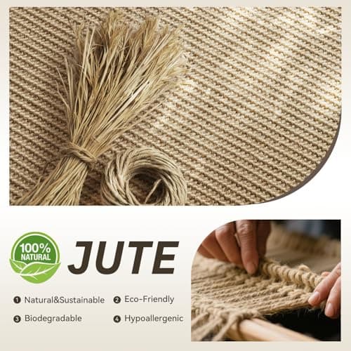 RESARE 100% Jute Kitchen Mats for Floor, 17"x48" Kitchen Rugs Non Slip, Farmhouse Kitchen Sink Floor Mat, Braided Kitchen Runner Rug Pet Friendly Kitchen Carpet - Thumbnail 5