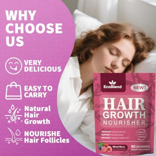 EcoBlend Hair Growth Gummies Women Vitamins—excellerator Nourish Hair and Nail Promote Fuller Locks with a Natural, Gentle Formula—Filled Gummies—Mixed Berry Flavor—90 Count (45-Day Supply) - Thumbnail 2
