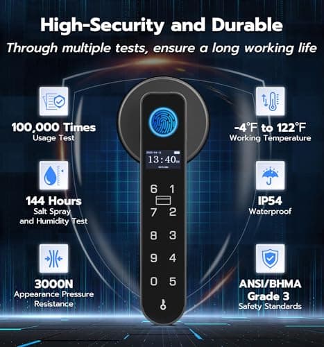 Anweller H1 Fingerprint Door Handle Lock, Smart Keyless Entry Door Knob Lock, Door Lever Locks for Bedroom, Bluetooth App Control Doorknob, Display Screen, RFID Card, Code Keypad - Black - Thumbnail 6
