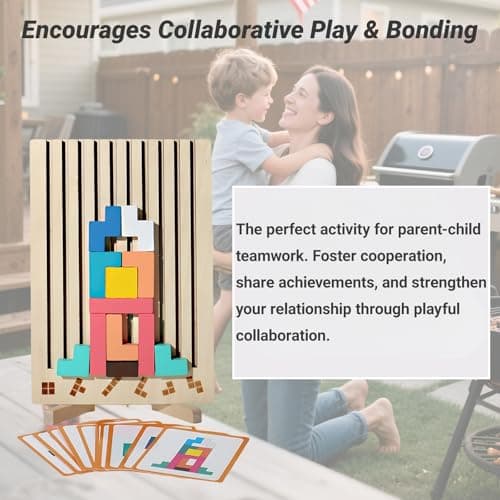 FAMCHAINS Wooden Block Stacking Puzzle Toy, Sliding Tiles Game, Russian Block Game with Pattern Cards, Stress Relief Toy,Giant Jigsaw Puzzle Board - Thumbnail 5