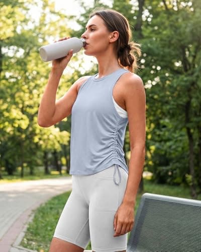 G4Free Running Tank Tops for Women Stretchy High Neck Razor Back Workout Tanks Butter Soft Comfy for Yoga Pilates Top (Light Denim,XL) - Thumbnail 3