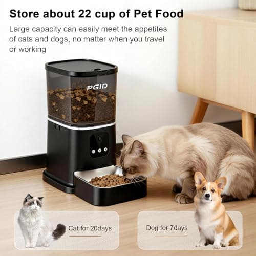 PGID Automatic Cat Feeder with 4K Camera,2.4G Auto Dog Feeder w Night Vision,Pet Feeder w2-Way Audio,Timed Cat Feeders for Dry Food,Dogs Food Dispenser w APP Control 5L - Thumbnail 2