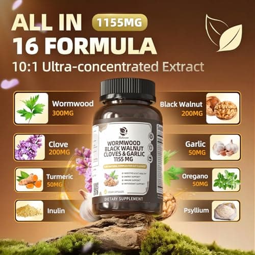 Lukaree 16-in-1 Wormwood Black Walnut Clove Cleanse for Humans – Natural Gut Detox & Digestive Health with Pumpkin Seeds Garlic Oregano Turmeric, Liposomal Tech 98% Absorption, Vegan Capsules 1150mg - Thumbnail 2