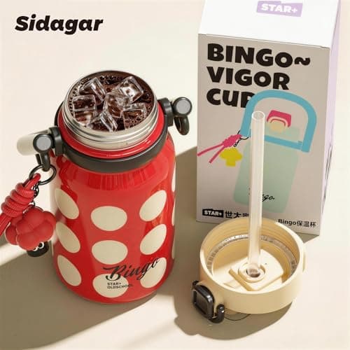 Sidagar 32 oz Insulated Water Bottle for Women with Straw & Handle, 316L Medical Grade Stainless Steel Vacuum Tumbler, Leakproof Aesthetic Fashion Gift for Her, Mom, Beach Vacation Essentials, RoseRed - Thumbnail 5
