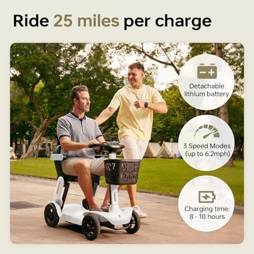 Paiseec S3 Mobility Scooter, Folding Mobility Scooters for Seniors, All Terrain Mobility Scooter, Electric Mobility Scooters for Adults, Folding Mobile Scooter, Auto Speed Control (White, S3-25 Miles) - Thumbnail 2