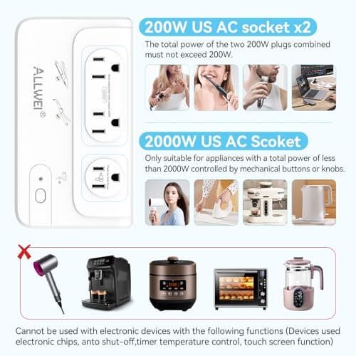 ALLWEI 2000W Voltage Converter 220V to 110V Travel Adapter - Thumbnail 2