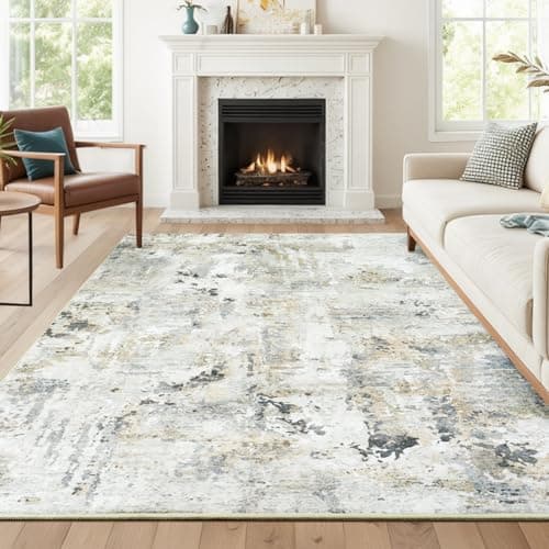 Carpelux 5x7 Area Rugs, Neutral Machine Washable Rugs for Living Room, Abstract Modern Soft Non-Slip Thin Print Floor Carpet for Bedroom Kids Room, Brown/Grey - Image 1
