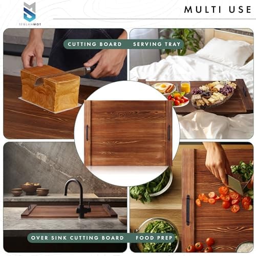 Stove Top Cover for Electric & Gas Stoves – Large Wooden Noodle Board & Cutting Board with Handles – Multi-Functional Decorative Tray for Kitchen Home Accessories 30"x21.5" - Thumbnail 4