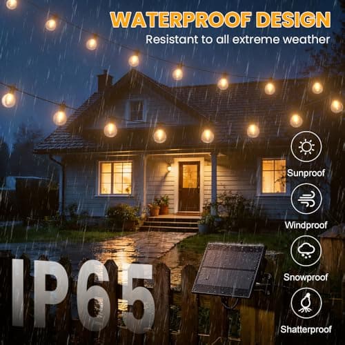 50FT Solar String Lights Outdoor Waterproof IP65 with USB-Charging , Solar Powered LED Patio Lights with 25+2 Shatterproof G40 Globe Bulbs, Hanging Lights for Outside Backyard Garden Bistro Gazebo - Thumbnail 3