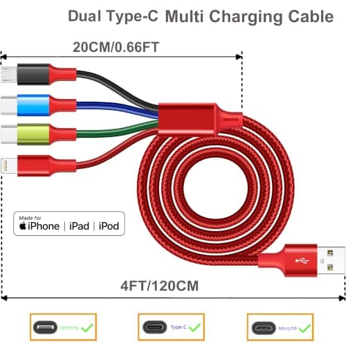 Multi Charging Cable 4ft 2Pack 4 in 1 Charger Cord,Dual Tyep-C Rapid Cable - Thumbnail 2