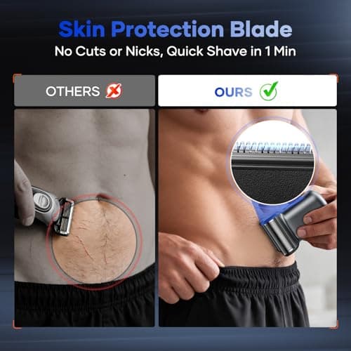 kensen Back Hair Trimmer – 2-in-1 Dual Blade (Foil + T-Blade) LED Power Display IPX6 Waterproof Type-C Fast Charging Extendable Handle for Men’s Body Grooming for Back Chest Shoulders Foot Hair - Thumbnail 4