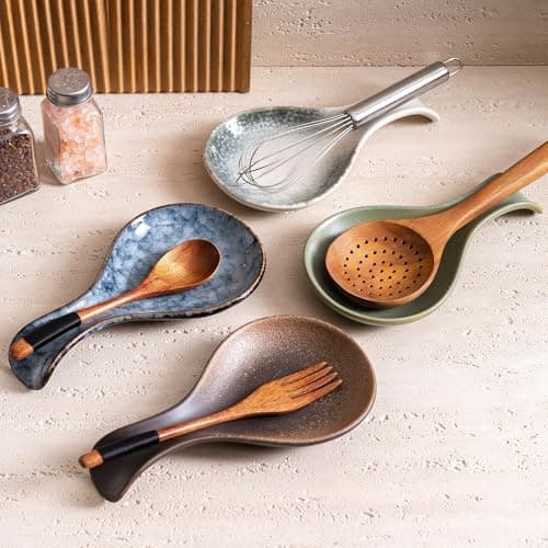 Ceramic Spoon Rest for Stove Top, 8 In Large Spoon Holder for Kitchen Counter, Porcelain Utensil Rest, Housewarming Thankgiving Christmas Gift, Dishwasher Safe Heat-Resistant, Marble Gray(1 PC) - Thumbnail 6