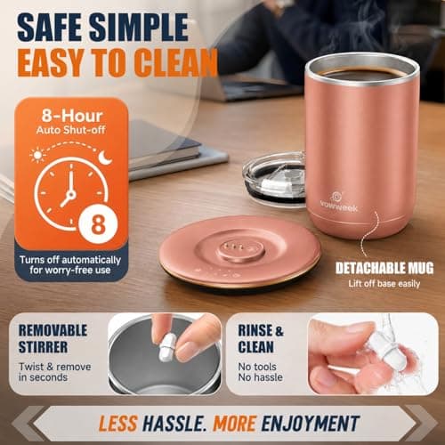 Self Heated Stirring Mugs Set of 2, 10oz Coffee Cups Warmer, Black & Rose - Thumbnail 6