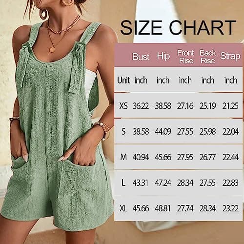 EGUGYDW Summer Rompers for Women Tie Knot Front Sleeveless Wide Leg Short Jumpsuits Army Green M - Thumbnail 5