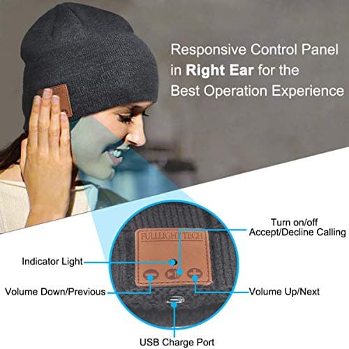 Bluetooth Beanie Headphones Hat Unique Christmas Tech Gifts Dark Gray - Thumbnail 5