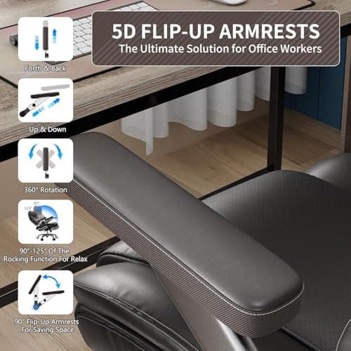 CoziCradle Big and Tall Office Chair with 5D Arms, 600lbs Fabric & PU Leather Heavy Duty Desk Chair, Adjustable Lumbar Support & Height, Tilt Function, High Back Ergonomic Executive Computer Chair - Thumbnail 6