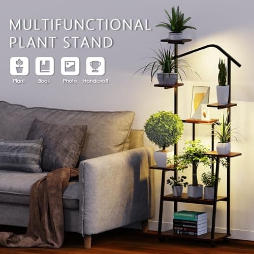 Plant Stand Indoor with Grow Lights-65" Indoor Plant Shelf,8 Tiered Corner Plant Stands for Indoor Plants,Metal Tall Plant Flower Display Shelves for Bedroom Living Room Balcony Patio (House-Shape) - Thumbnail 6