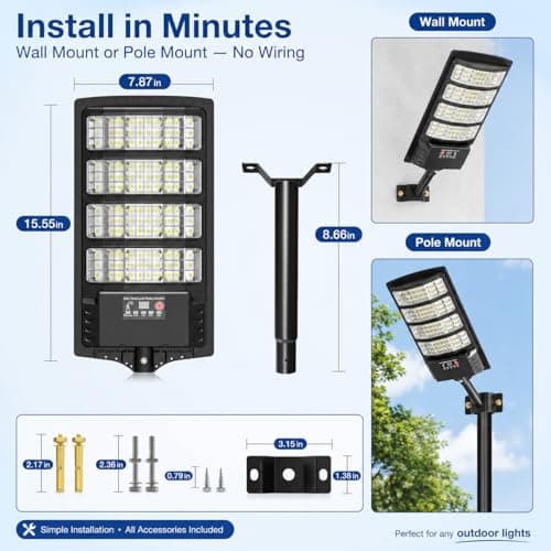 Vipzon Solar Lights Outdoor, 2 Pack Motion Sensor Outdoor Lights Waterproof, Solar Flood Lights Outdoor with Remote, Dusk to Dawn Solar Outdoor Lights for Yard Patio Garage Garden Security Lighting - Thumbnail 6