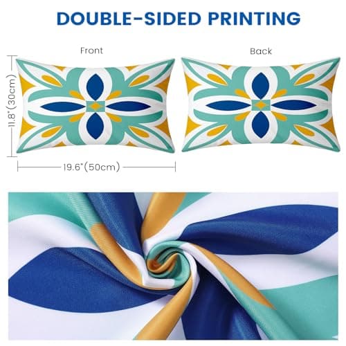 coclothy Outdoor Pillow Covers - 4 Pack Outdoor Pillow Covers 20x12 Waterproof PillowCovers for Patio Furniture Decorative Pillowcases Blue - 20" x 12" - Thumbnail 6