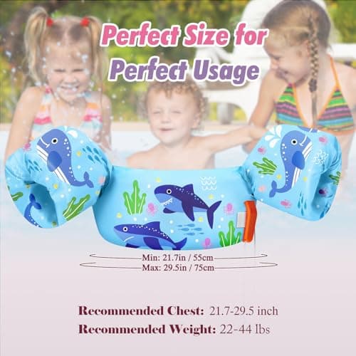 HeySplash Swim Vest for Kids, Toddler Pool Floaties Fit 22-44 Lbs, Children Swimming Vest with Adjustable Strap, Swim Jacket Water Wings Arm, Puddle Sea Beach Boat Jumper Boy Girl Age 1-6, Blue Shark - Thumbnail 4