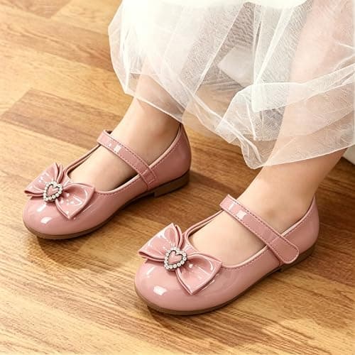 BOGELOO Toddler Girls Flats Mary Jane Flower Girls Dress Shoes School Wedding Party Shoes(Pink,7) - Thumbnail 2