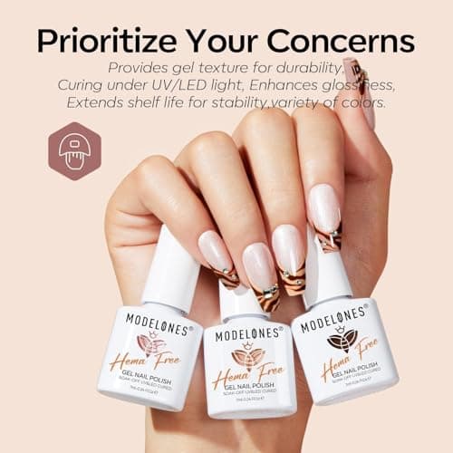 modelones Nude Hema Free Gel Nail Polish Set, 6 Colors Nude White Neutral Brown Skin Tone Beige Khaki Glitter Gel Polish Kit 2026 Spring Gel Nail Kit Polka Dot Nails Soak Off French Nail Art Manicure - Thumbnail 5
