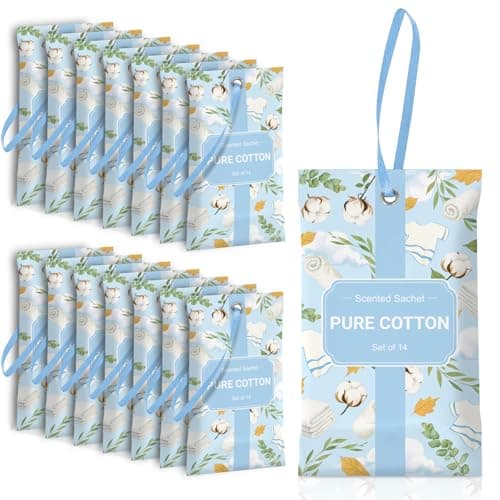 SCENTORINI Scented Sachets for Drawers and Closets, Pure Cotton Scent 14 Pack, Long-Lasting Sachets Bags Wardrobe Freshener, for Luggage, Wardrobe, Cupboard, Handbag, Suitcases, Small Space - Image 1