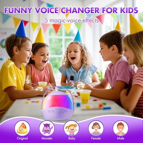 Mini Karaoke Machine Gifts for Kids Adults, Portable Karaoke Speaker with 2 Wireless Microphones, Kids Microphone with Speaker and LED Light, Birthday Gifts for Girls Boys 3-12+ Year Old (Purple) - Thumbnail 4